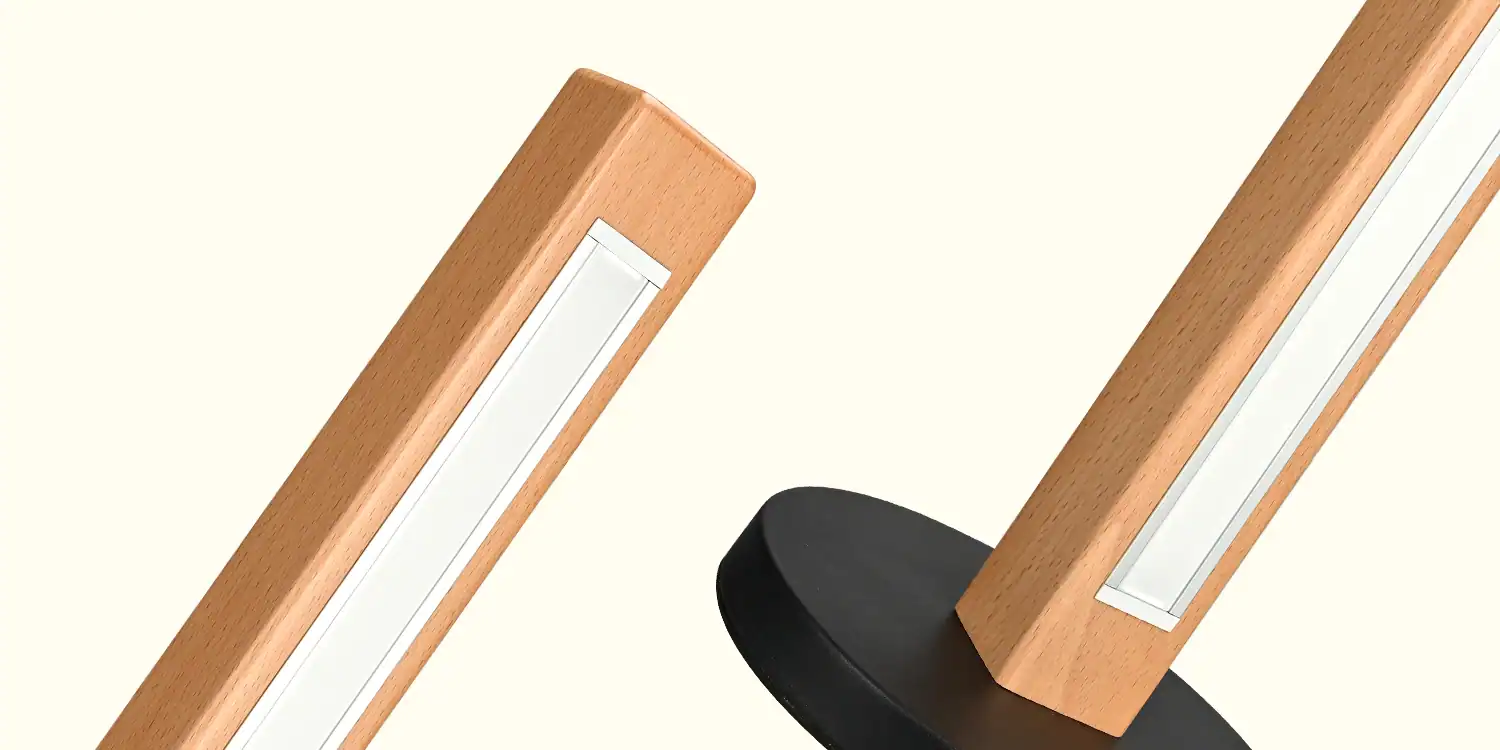 Natural solid walnut and ash oak wooden light with minimalist design and sleek finish for modern interior decor.