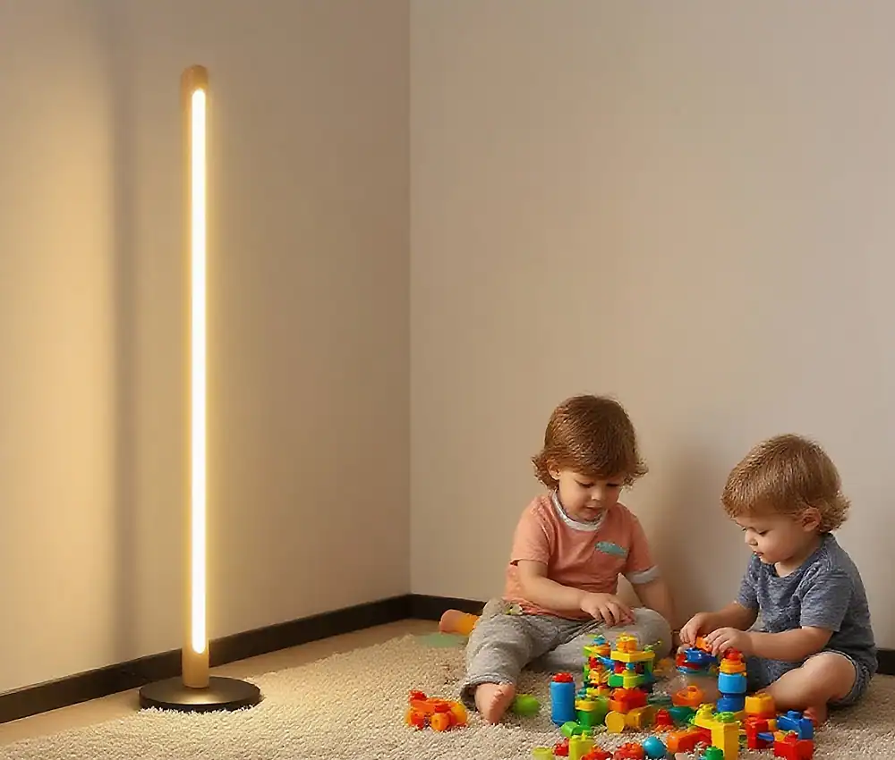 Natural solid walnut ash oak wooden LED floor lamp for modern living room lighting.