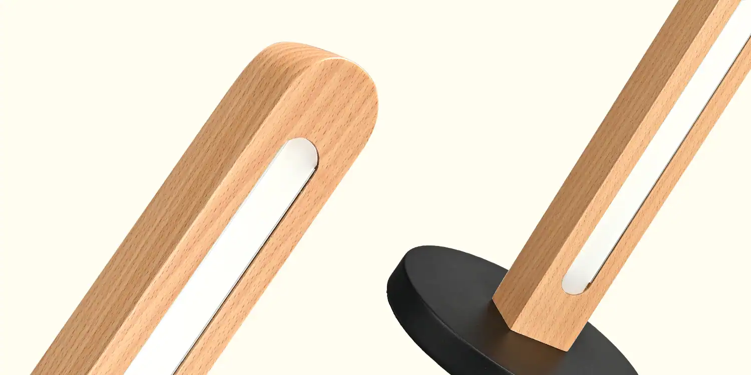 Natural solid walnut ash oak wooden light with integrated LED strip for modern interior lighting and decor.