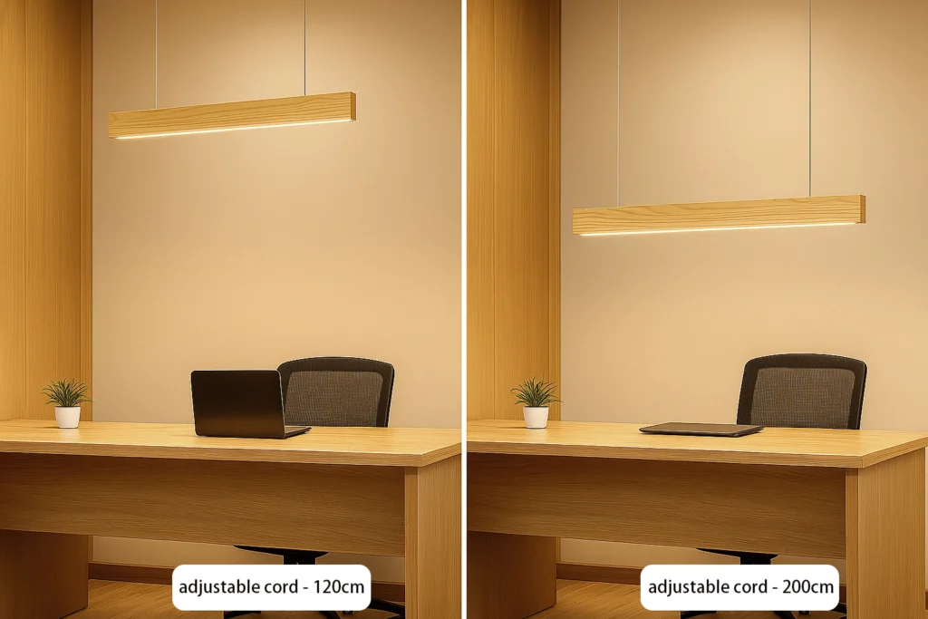 light wooden linear chandelier