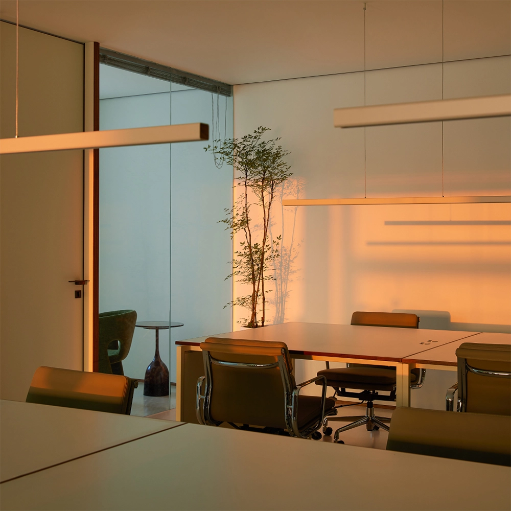 wooden linear chandelier for office