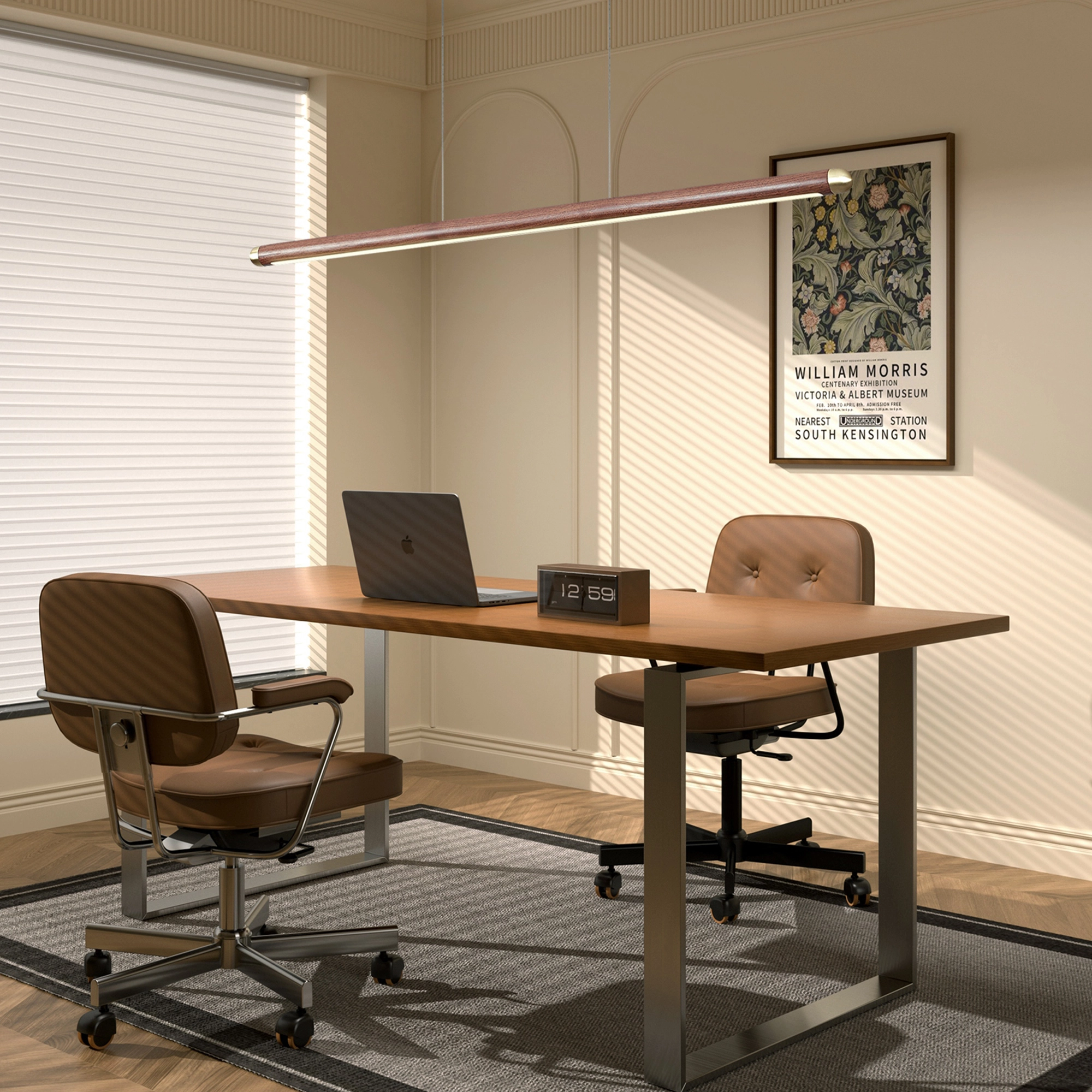 wooden linear pendant office lighting