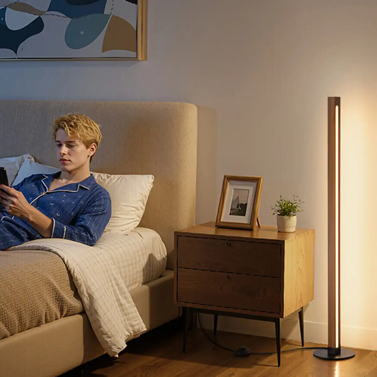LED free standing wooden lamps